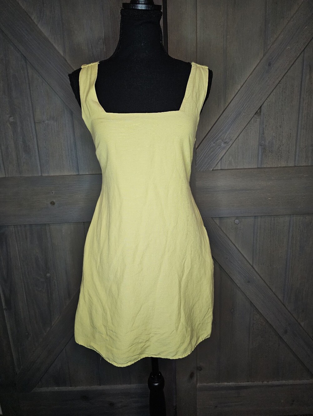 Japna Yellow Linen Blend Sleeveless Dress XS Boho Cottagecore Mini Dress